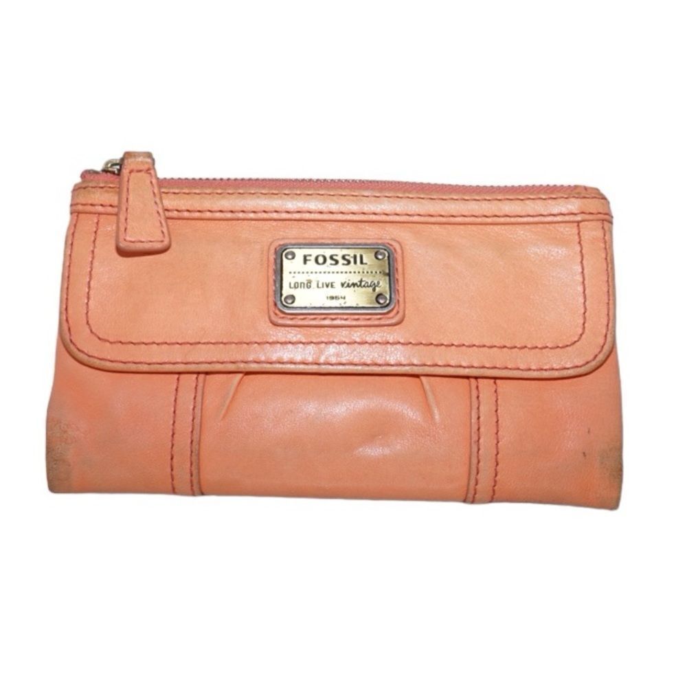 FOSSIL Long Live Vintage Orange Leather Wallet